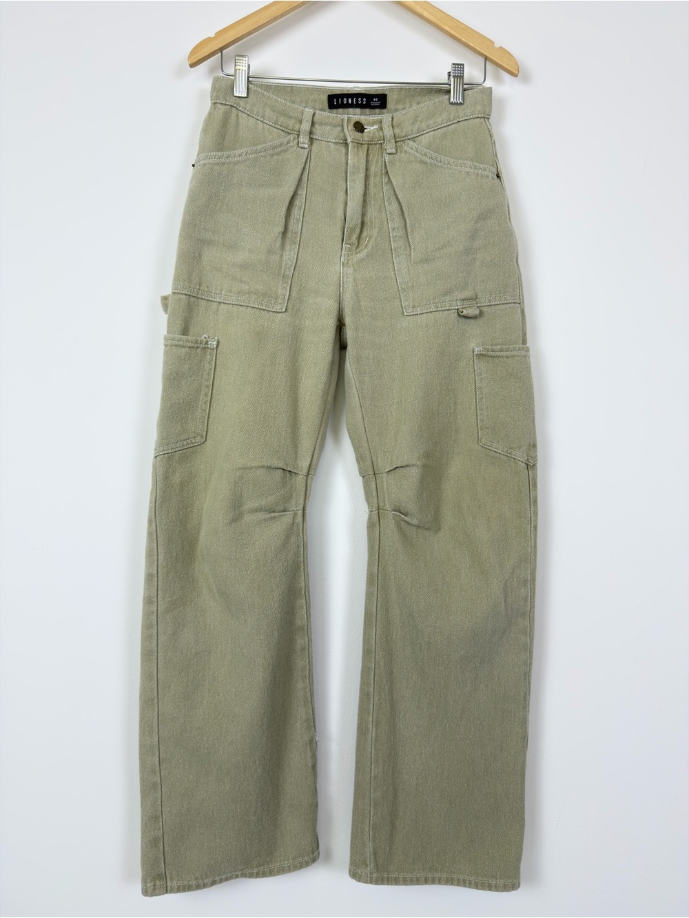 Lioness Utility Cargo Pants High Rise Straight Leg Beige XS